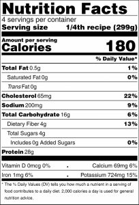 nutrition label for baked fish with veggies