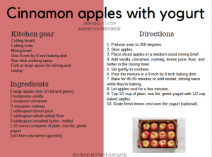 recipe card for cinnamon apples with yogurt