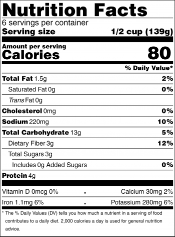 Black and white nutrition facts label for SOuthern Salsa