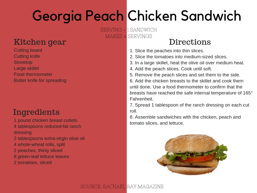 georgia peach chicken sandwich recipe card 