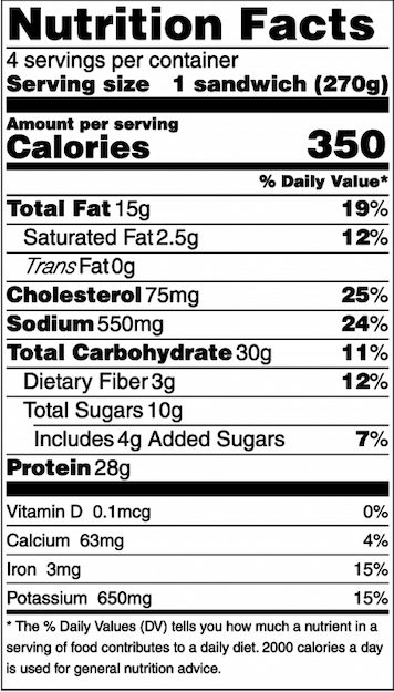 nutrition facts for chicken sandwich