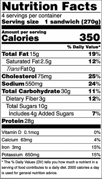 nutrition facts for chicken sandwich 