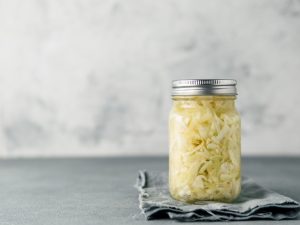 sauerkraut in a glass mason jar