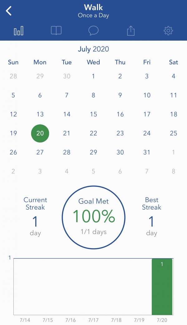 Screenshot of the strides app tracking the progress of the goal