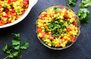 corn and tomato salsa in a bowl 