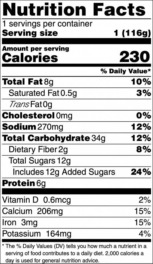 Nutrition facts label for the chocolate zucchini mug cake