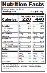 dual column nutrition label