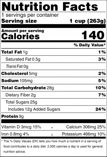 Nutrition facts label for hot chocolate