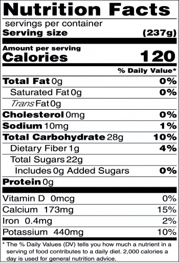 Nutrition facts label for apple cider