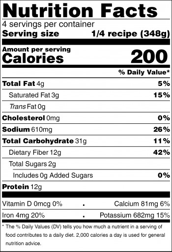 black and white nutrition facts label for slow cooker stew peas