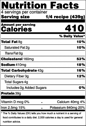 black and white nutrition facts panel for slow cooker chicken and dumplings