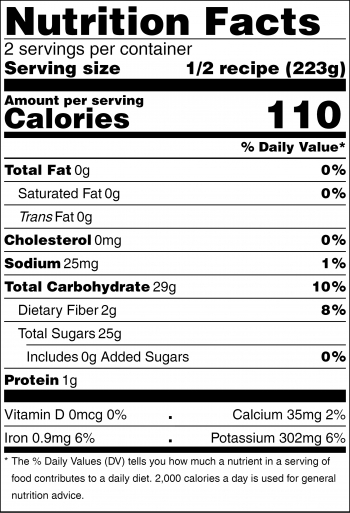 Black and white nutrition facts panel for the bright fruit and vegetable drink