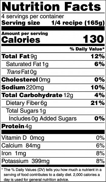 black and white image of warm southern bean spread nutrition facts label