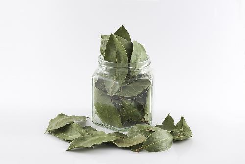 bay leaves in a glass jar 