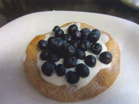 tortilla with yogurt and blueberries on a white plate