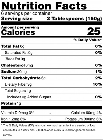 black and white nutrition label for the homemade salsa
