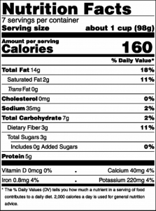 nutrition facts panel for tri color slaw with peanuts