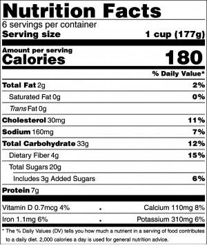 Apple Bread Pudding Nutrition Label