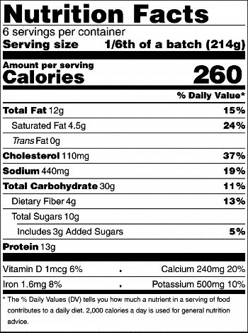 Spicy Kale Corn Pudding Nutrition Label