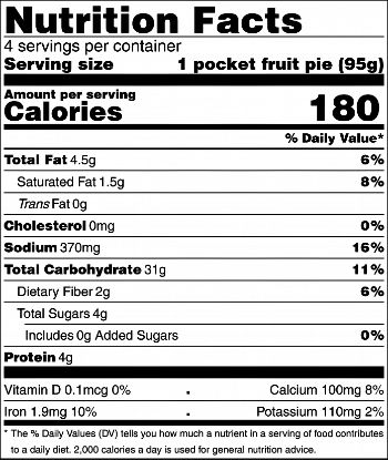 Pocket Fruit Pie nutrition label