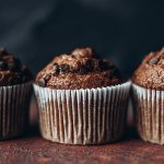 Beautiful chocolate muffins with pieces of chocolate