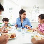 Family Sitting At Table Eating Meal Together